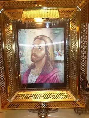 Vtg Holographic Jesus Last Supper Print Picture Lights Up Metal Frame 14 X17  • $44.09