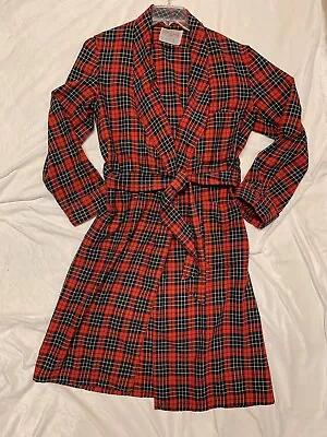 Vintage State-O-Maine Robe Cotton Tie Waist Red Plaid Men S/M 42” Women M/L  EUC • $50