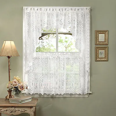 Hopewell Heavy White Lace Kitchen Curtain Choice Of Tier Valance Or Swag • $13.49