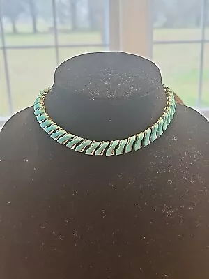 Vintage Coro Turquoise Blue Thermoset Choker MCM Silvertone Collar Necklace • $10