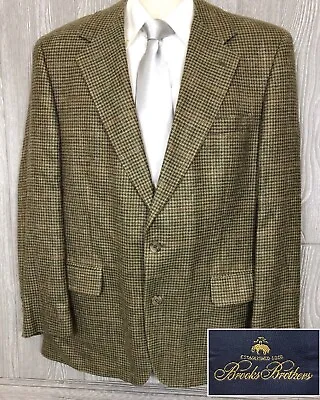 Brooks Brothers Mens Beige Houndstooth Wool Sport Coat Jacket 41R (t2) • $55.99