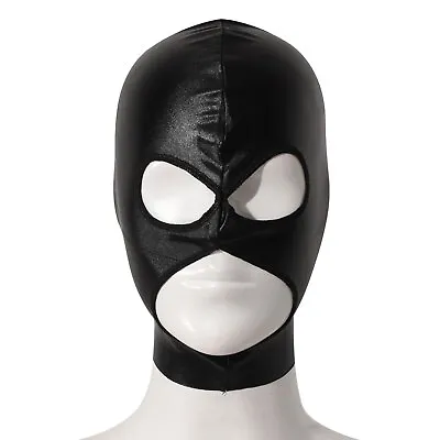 Unisex Face Open Mask Metallic Head Cover PU Leather Men Role-playing Adult New • $6.43