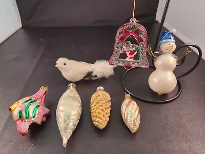 Vintage Christmas Lot Of 7 Miscellanous Ornaments Most Glass 1 Plastic 1 Bird • $18