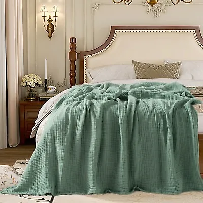 100% Cotton Muslin Throw Blanket 4 Layer Gauze Blankets Soft For Bed Sage Green • $28.99