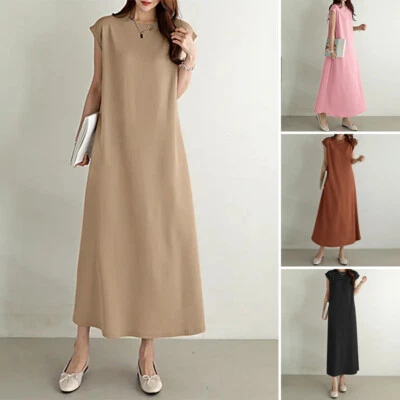 $34.12 • Buy Womens Short Sleeve Plain Long Dress Casual Oversized Hawaiian Swing Maxi Dress