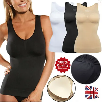 Women's Slimming Tummy Control Vest Built In Bra Tank Top Padded Camisole Shaper • £13.99