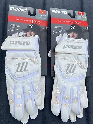  2  NEW PAIRS OF MARUCCI PRO BASEBALL SOFTBALL BATTING GLOVE Youth Small WHITE • $19.99