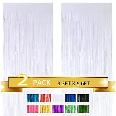 2 Pack White Metallic Tinsel Foil Fringe Curtains Party Photo Backdrop Party ... • $10.76