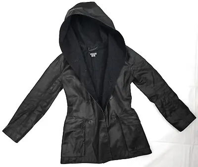 M0851 Boutique Raincoat Womens Size 2 Charcoal Black Rubberized Cotton And Wool • $100