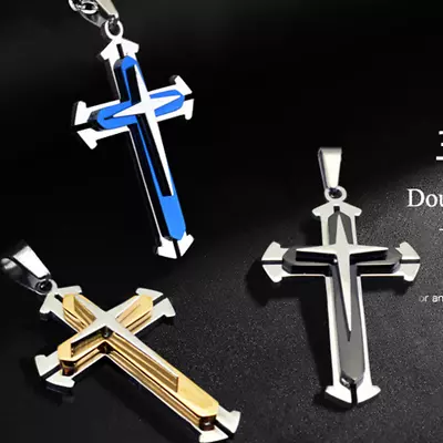Mens Stainless Steel Cross Crucifix Bible Prayer Pendant Necklace 19  Chain Gift • $7.99