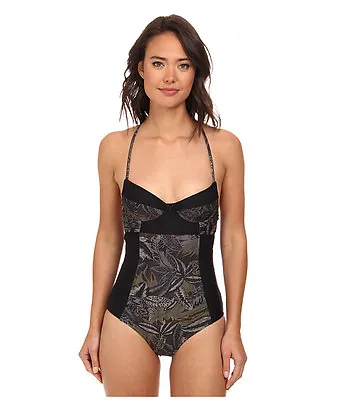Rvca Island Punk One Piece T-back Underwire Swimsuit Black Floral Small New! $85 • $54.99