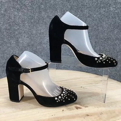 J Crew Collection Heels Womens 5.5 Studded Ankle Strap Pumps Black Velvet Italy • $42.99