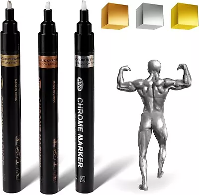 3 Pieces Mirror Chrome Markers Permanent Metallic Markers Chrome Pen Gold Silve • $10.88