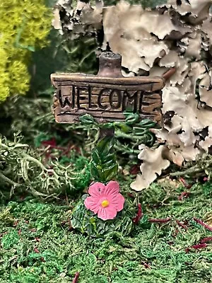 $4.97 • Buy Dollhouse Fairy Gnome Hobbit Garden ACCESSORIES MICRO Twig Welcome Sign Hibiscus