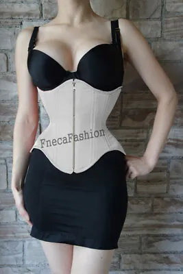 Heavy Duty Steel Boned Waist Trainer Under Bust Front Zip Cotton Corset  • £24.99