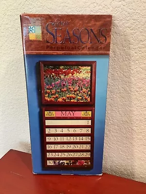 Vintage Wooden Perpetual Calendar Four Seasons Interchangeable Images NEW/SEALED • $59.99