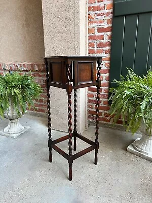 Tall Antique English Barley Twist Plant Stand Square Display Table Tiger Oak • $1350