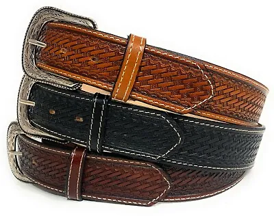 1 3/4  Wide Men's Heavy Duty Basket Weave Western Casual Or Work Leather Belt  • $24.99