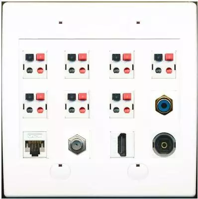 7 Speaker RCA Blue CAT5E Coax HDMI Toslink Wall Plate White • $39.16