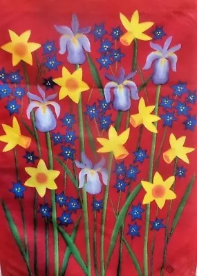 Flowers On Red Garden Flag By Toland 12.5  X 18   #5064 Iris Daffodil • $9.49