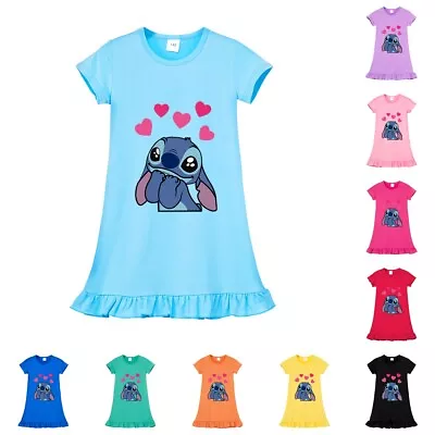 Kids' Girls' Pupil Adorable Stitch Dress Sweet Dress Princess Pyjamas Summer • $15.88