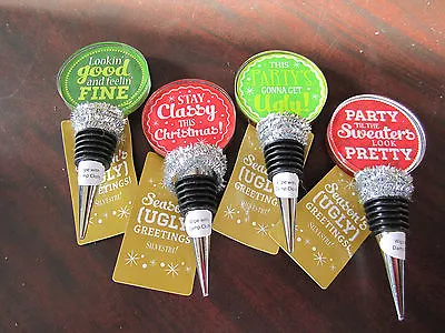 $8.93 • Buy Set Of 4 SEASON'S GREETINGS Ugly Sweater BOTTLE STOPPERS Toppers CHRISTMAS New