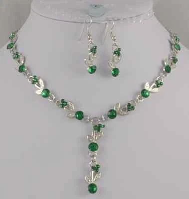 £3.99 • Buy Silver Tone Emerlad Green Crystal  Necklace And  Earrings Set