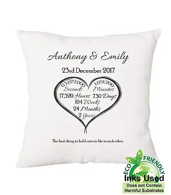 £11.50 • Buy Personalised 2nd Year Anniversary Gift Cotton Cushion Days,Weeks,Months,Seconds
