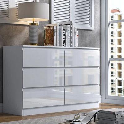 £139.97 • Buy 6 Drawer Chest Of Drawers Matt White High Gloss Finish Wide Modern Design