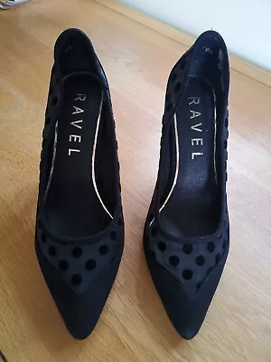 Ravel Black Velvet Polka Dot Shoes Occasion Size 4 Used Great Condition • £20