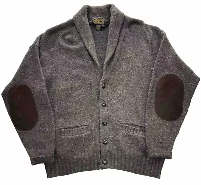 Vintage Eddie Bauer Wool Shawl Collar Cardigan Sweater USA Elbow Patches Size L • $49.99