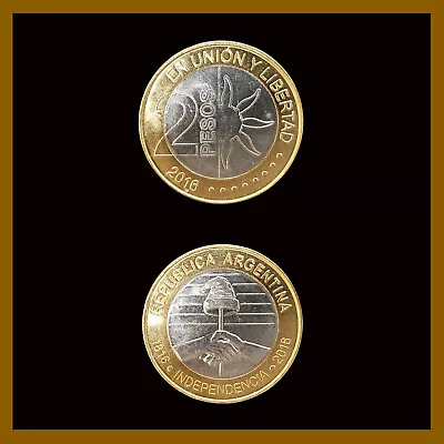 Argentina 2 Pesos Bimetallic Coin 2016 Independence 200 Year Commemorative Unc • $11.99