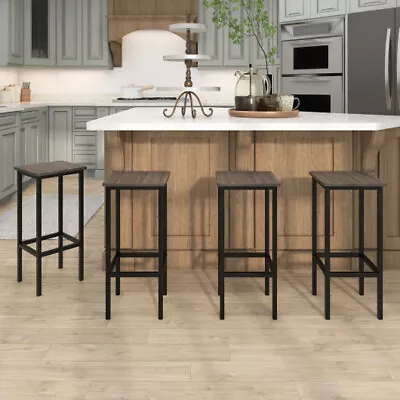 Set Of 4 Bar Stool Set 26  Bar Chair With Metal Legs And Footrest-Rustic Brown • $80.59