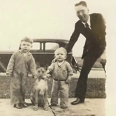 Vintage Snapshot Family Photo German Shepherd Puppy Dog Man Leaning In Frame Car • $16