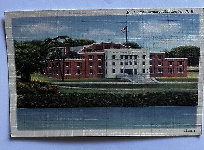 Manchester NH Linen Postcard- STATE ARMORY American Flag River K7 • $3.50