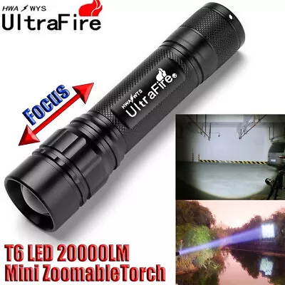 Super Bright Tactical Zoom Flashlight 20000LM LED 18650 Police Mini Torch • £5.70