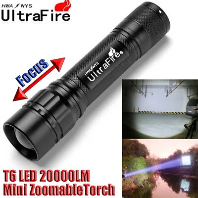 Super Bright Tactical Zoomable Flashlight 20000LM LED 18650 Police Mini Torch • £5.70