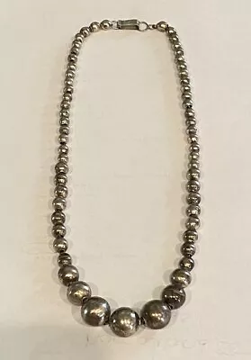 Taxco Sterling Silver Vintage Ball Beaded Graduated Chain Necklace 17” • $45