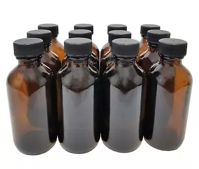 Bottle Flint Glass Amber Color 4 Ounce With Cap.  Pack 12. • $27.87