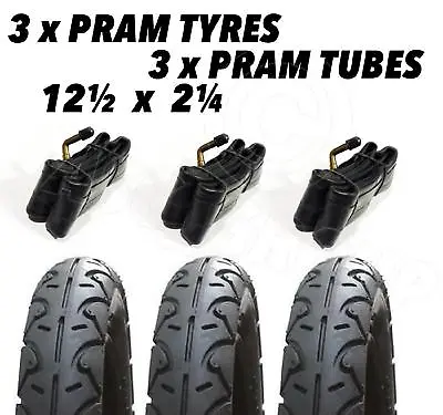 3 X Pram Tyres & 3 X Tubes 12 1/2 X 2 1/4 Slick ICandy Peach Tandem Apple • £39.55