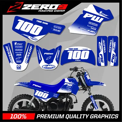 Yamaha Pw 50 Graphics Kit Peewee 50 Graphics Mini Bike Graphics Block Blu/whi • $62.11