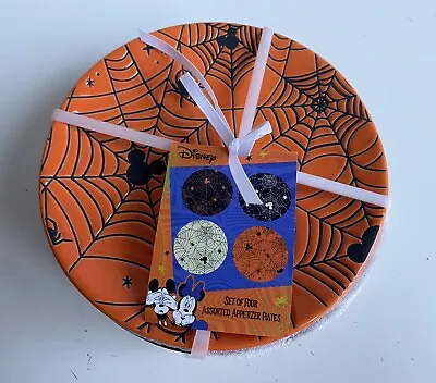 Set Of 4 DISNEY Halloween MICKEY MOUSE Spider Web Appetizer Plates Assorted NEW • $30
