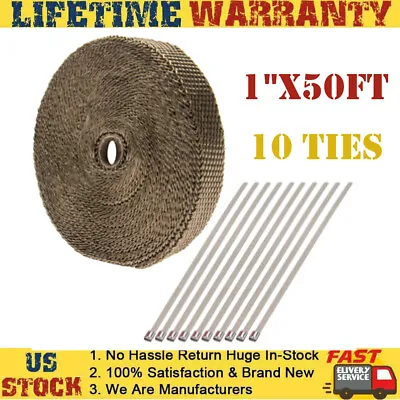 1 X50ft Roll Titanium Header Turbo Pipe Exhaust Heat Wrap Tape&10 Zip Ties US • $14.65