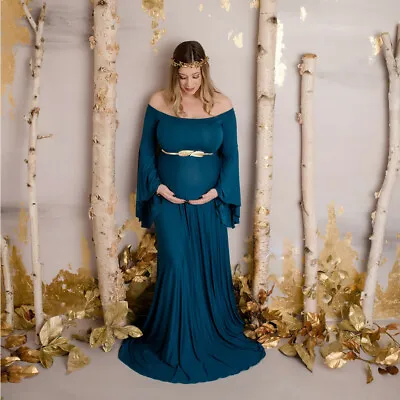 $45.11 • Buy Fashion Women Pregnancy Photography Off Shoulder Maternity Solid Long Dress Gown