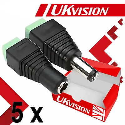 5 X FEMALE+MALE  2.1MM X 5.5MM DC POWER JACK PLUG For CCTV/REPAIRS DIY UKvision • £2.50