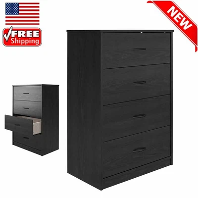 $110.30 • Buy Bedroom Storage Cabinet Chest Of Drawers With 4 Drawers Dresser Nightstand Black