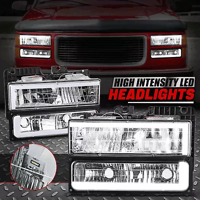 [C-LED DRL] For 88-00 Chevy GMC C/K Headlight+Bumper Turn Signal Lamps Chrome • $110.88