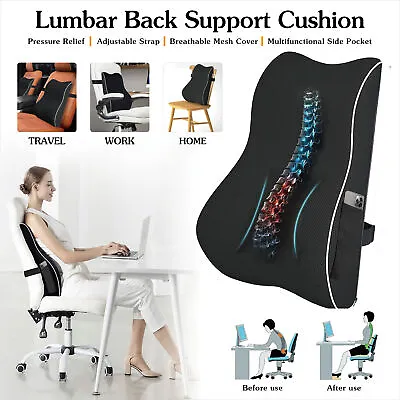 Memory Foam Lumbar Support Cushion Car Seat Wheelchair Office Chair Black • $34.95