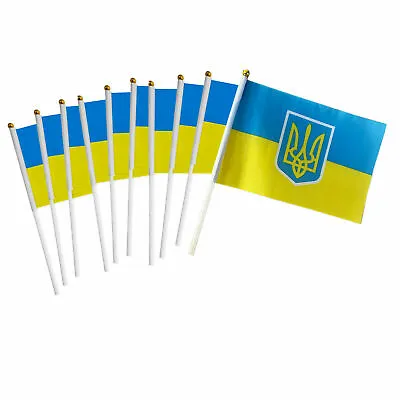 10/50Pcs Ukraine Flag Trident Ukrainian Hand Held Small Mini Stick Flags Decor • $4.99