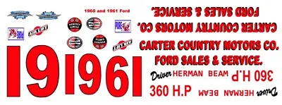 #19 Herman Beam Carter Country Motors 1960-61 Ford 1/18th Scale Waterslide Decal • $14